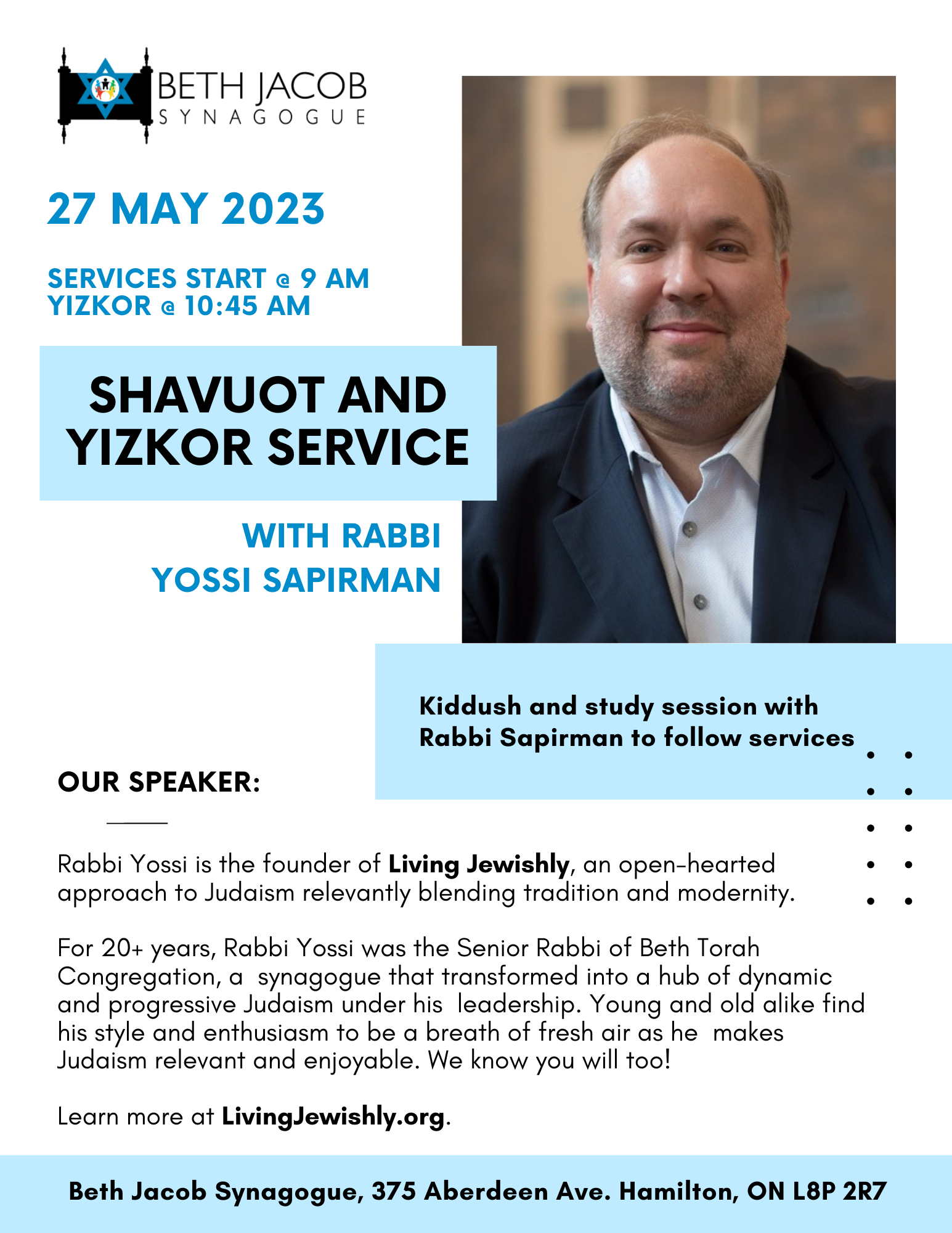 Rabbi Yossi Sapirman Shavuot and Yizkor Service